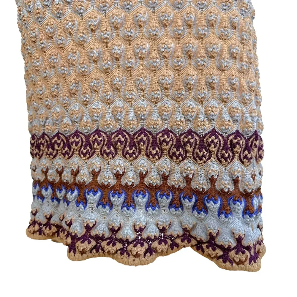 Missoni Beige & Blue Chevron Knit Midi Skirt
